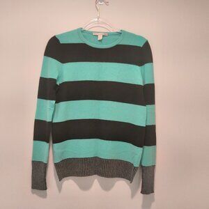 Belford 100% cashmere long sleeve green/ black/gray striped sweater